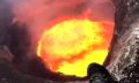 Stun with the pilot hovering over the spraying crater