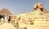 The mysteries of the great Sphinx next to the Giza Pyramids of Egypt