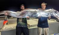 Two men go fishing and catch a giant oarfish