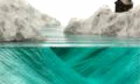 Unique glass sculpture art on ocean waves